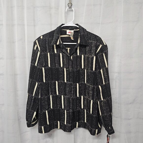 Alia Blouse Black Cream Button Down Polka Dot Patchwork Office 20WP Deadstock - Picture 8 of 14